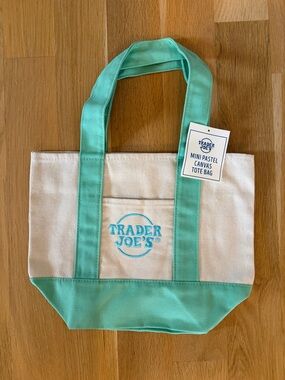 Trader Joe’s Pastel Canvas Mini Tote Bag in Mint Green NWT